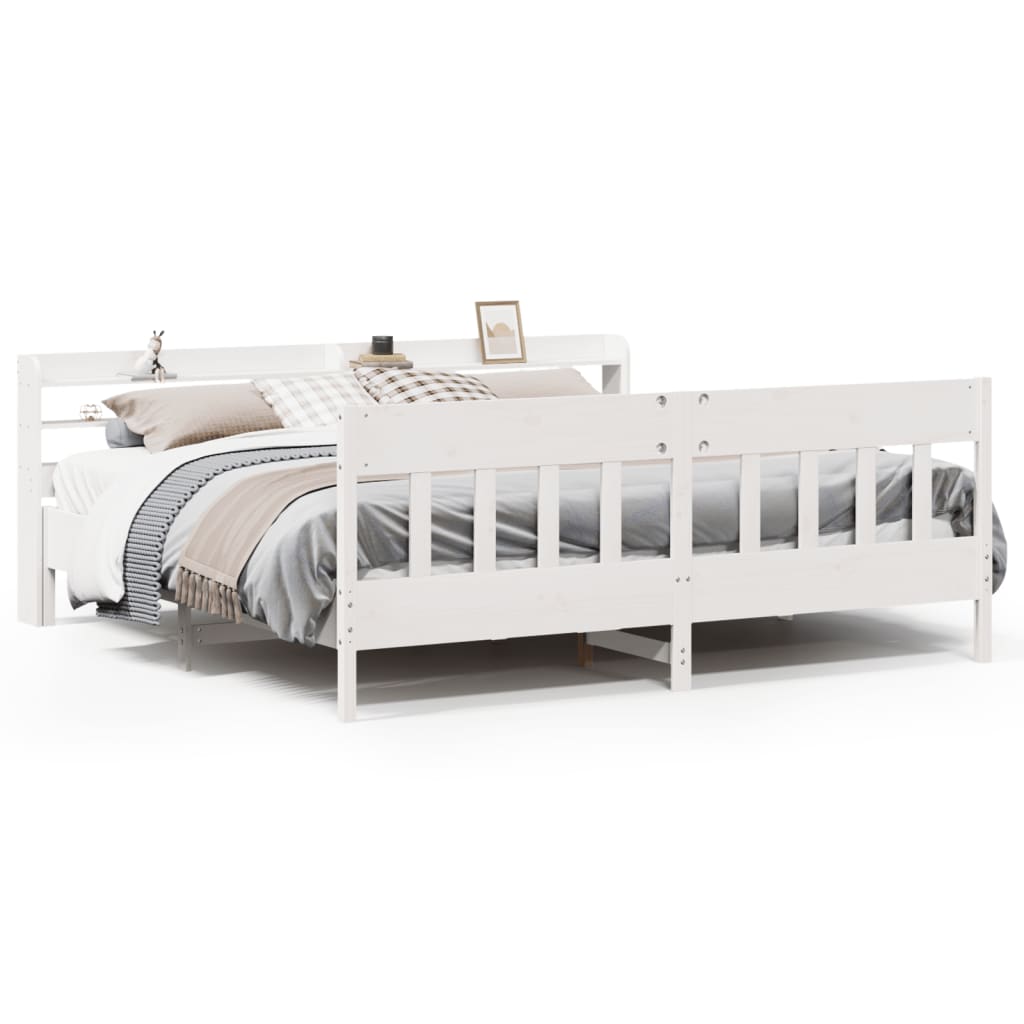 Bed Frame without Mattress White 200x200 cm Solid Wood Pine - Bargainia.com - 
