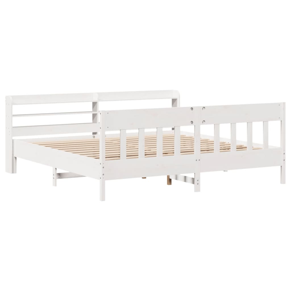 Bed Frame without Mattress White 200x200 cm Solid Wood Pine - Bargainia.com - 