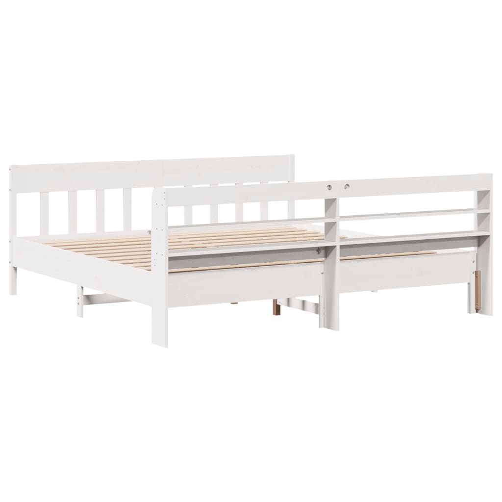 Bed Frame without Mattress White 200x200 cm Solid Wood Pine - Bargainia.com - 