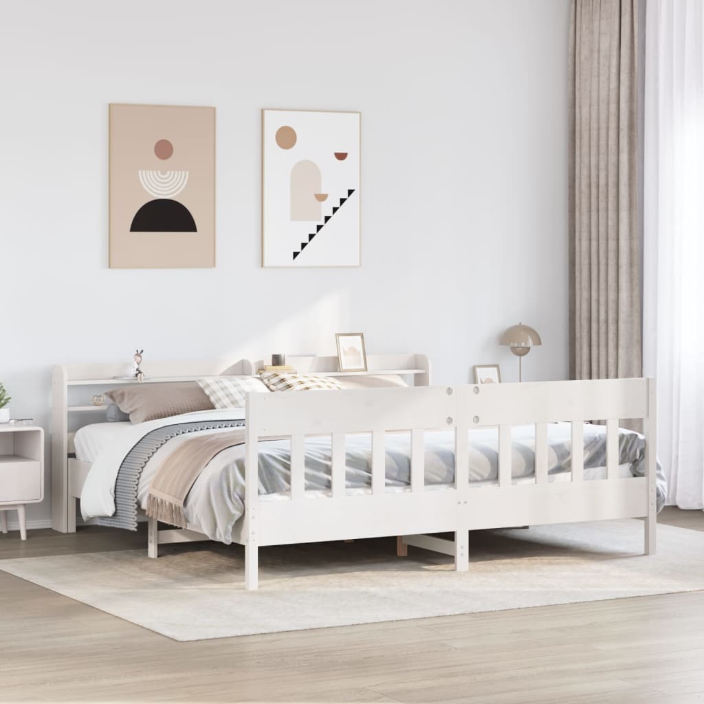 Bed Frame without Mattress White 200x200 cm Solid Wood Pine - Bargainia.com - 