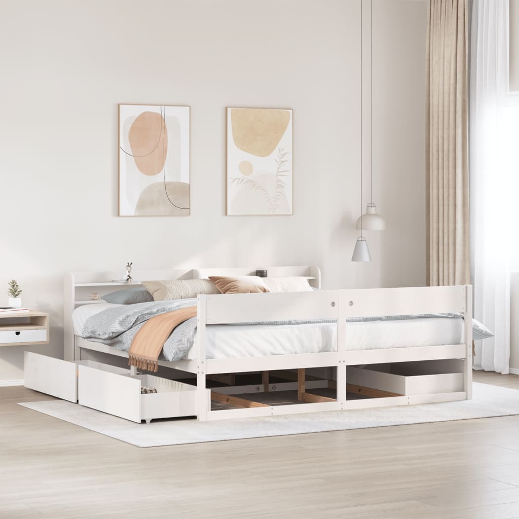 Bed Frame without Mattress White 200x200 cm Solid Wood Pine - Bargainia.com - 8721102983672 - 3307111