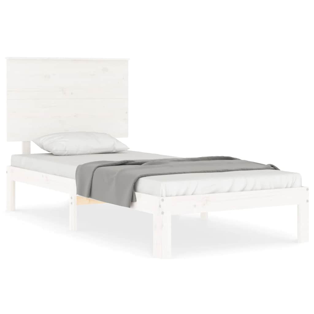 Bed Frame without Mattress White Single Solid Wood Pine - Bargainia.com - 