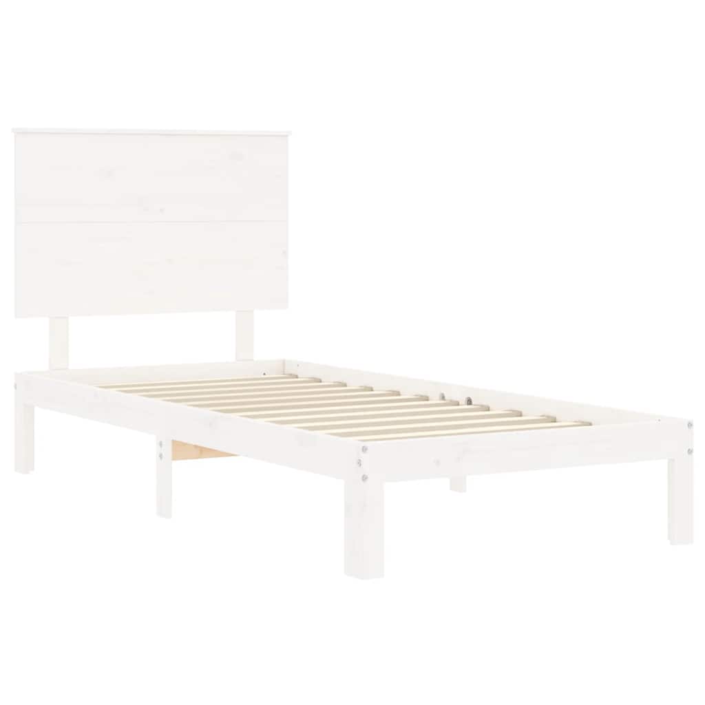 Bed Frame without Mattress White Single Solid Wood Pine - Bargainia.com - 