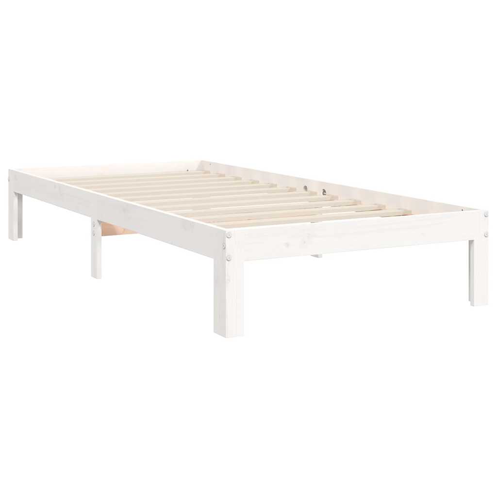 Bed Frame without Mattress White Single Solid Wood Pine - Bargainia.com - 