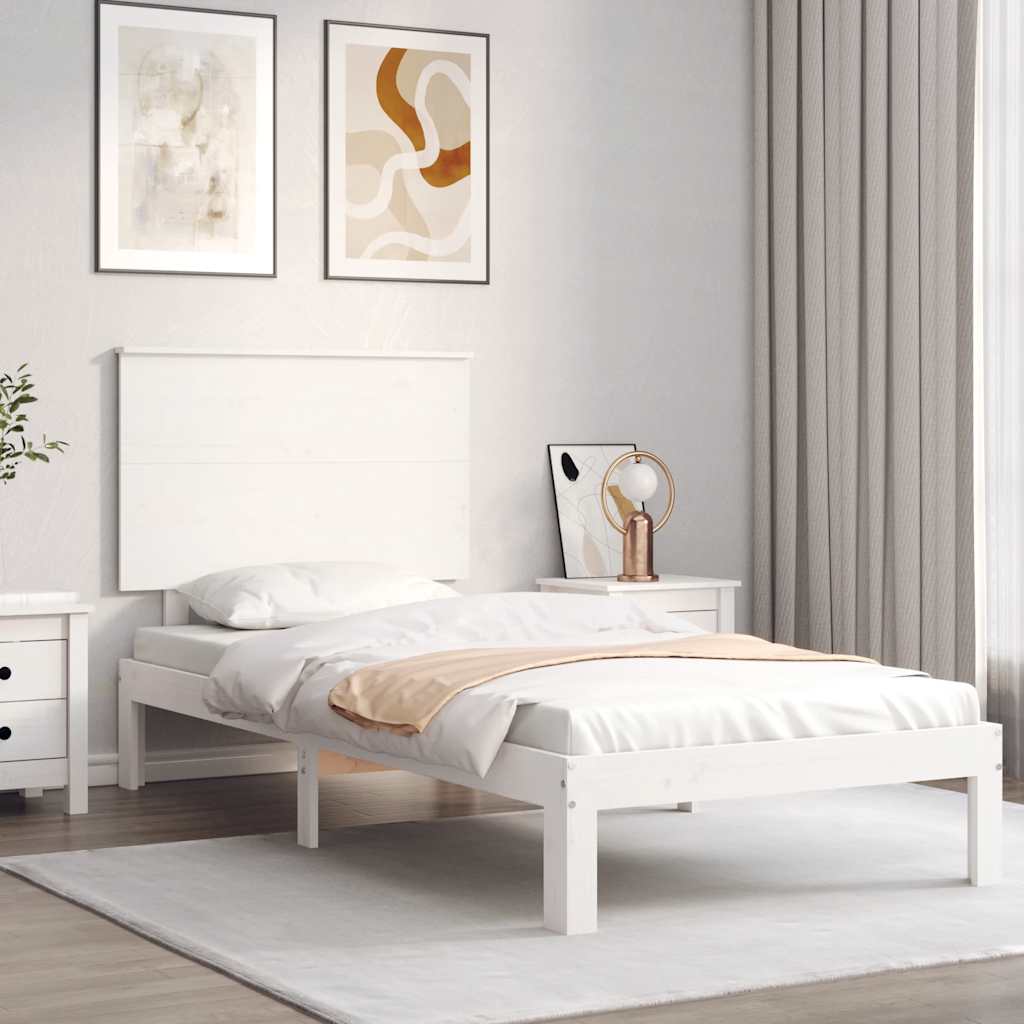 Bed Frame without Mattress White Single Solid Wood Pine - Bargainia.com - 