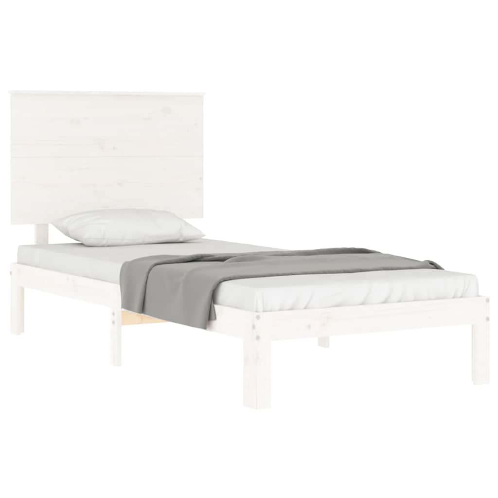Bed Frame without Mattress White Single Solid Wood Pine - Bargainia.com - 