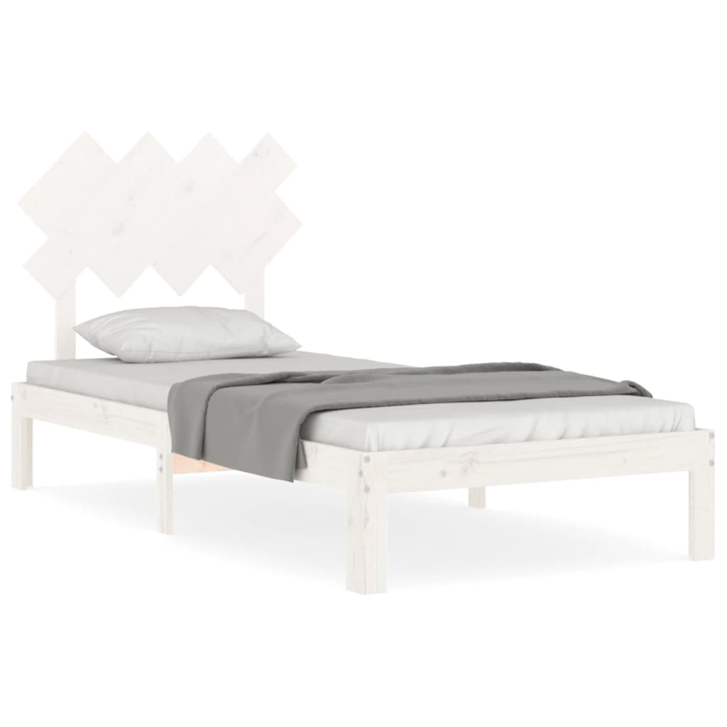 Bed Frame without Mattress White Single Solid Wood Pine - Bargainia.com - 