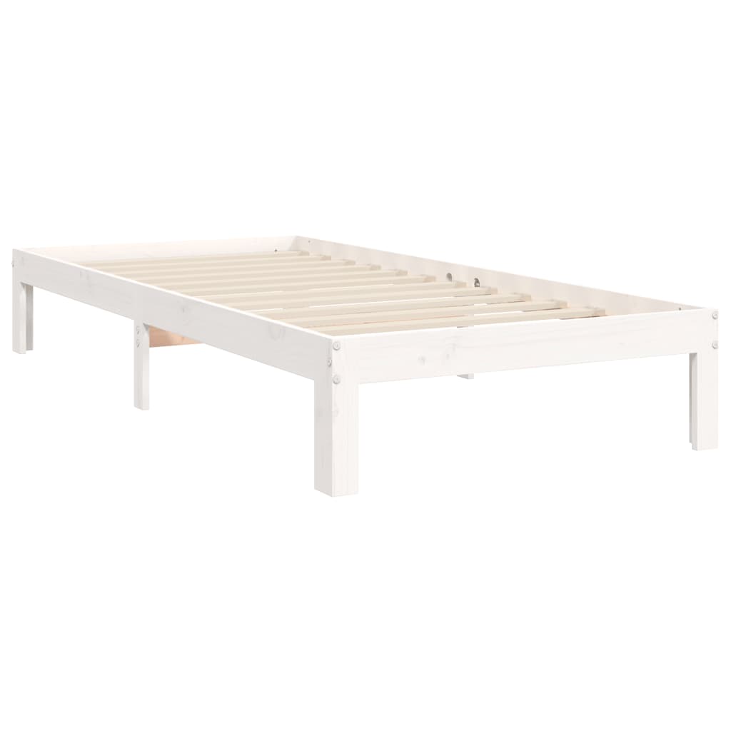 Bed Frame without Mattress White Single Solid Wood Pine - Bargainia.com - 