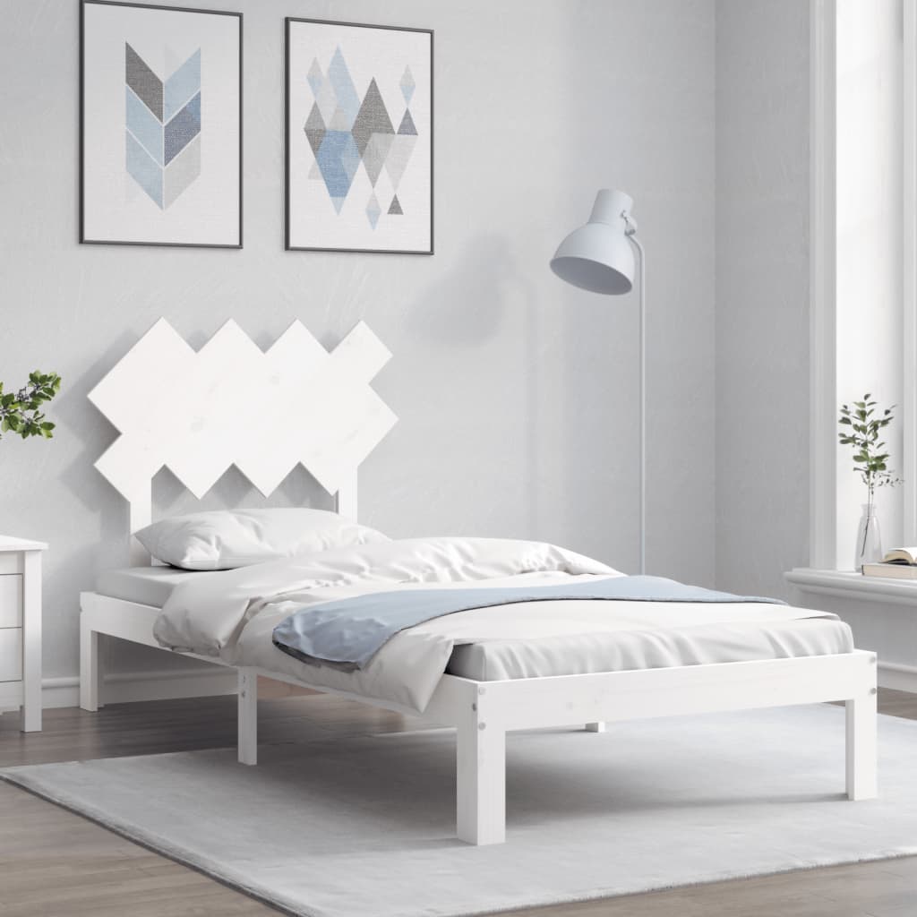 Bed Frame without Mattress White Single Solid Wood Pine - Bargainia.com - 