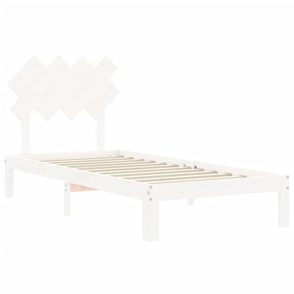 Bed Frame without Mattress White Single Solid Wood Pine - Bargainia.com - 