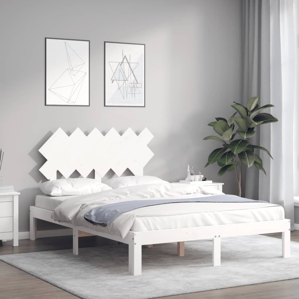 Bed Frame without Mattress White Small Double Solid Wood Pine - Bargainia.com - 