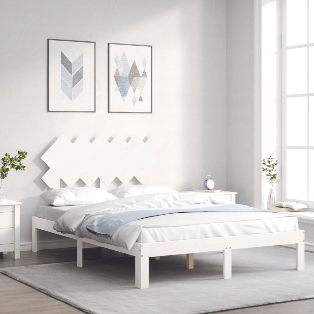 Bed Frame without Mattress White Small Double Solid Wood Pine - Bargainia.com - 