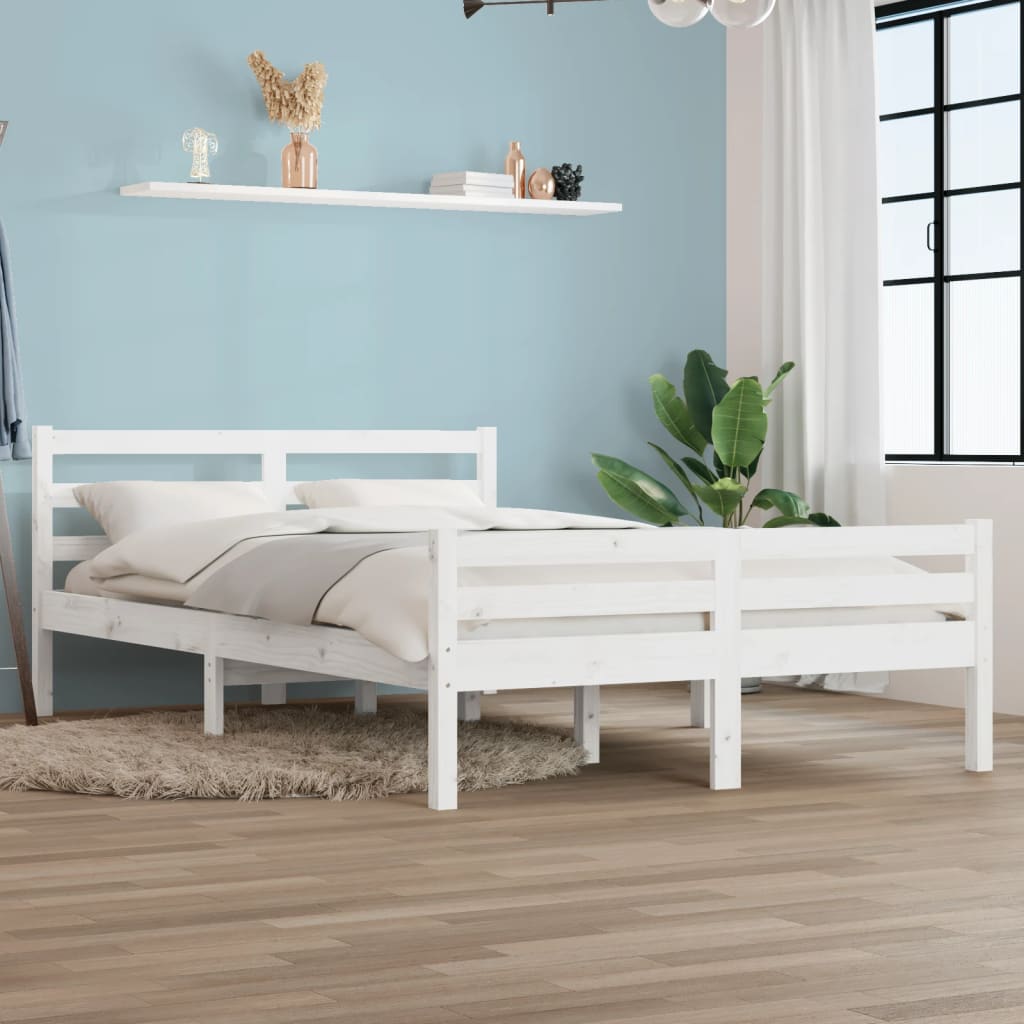 Bed Frame without Mattress White Solid Wood 135x190 cm Double Double - Bargainia.com - 