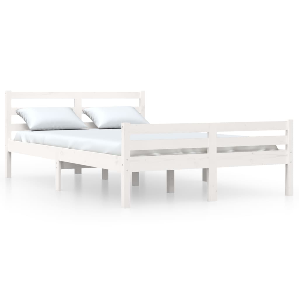 Bed Frame without Mattress White Solid Wood 135x190 cm Double Double - Bargainia.com - 