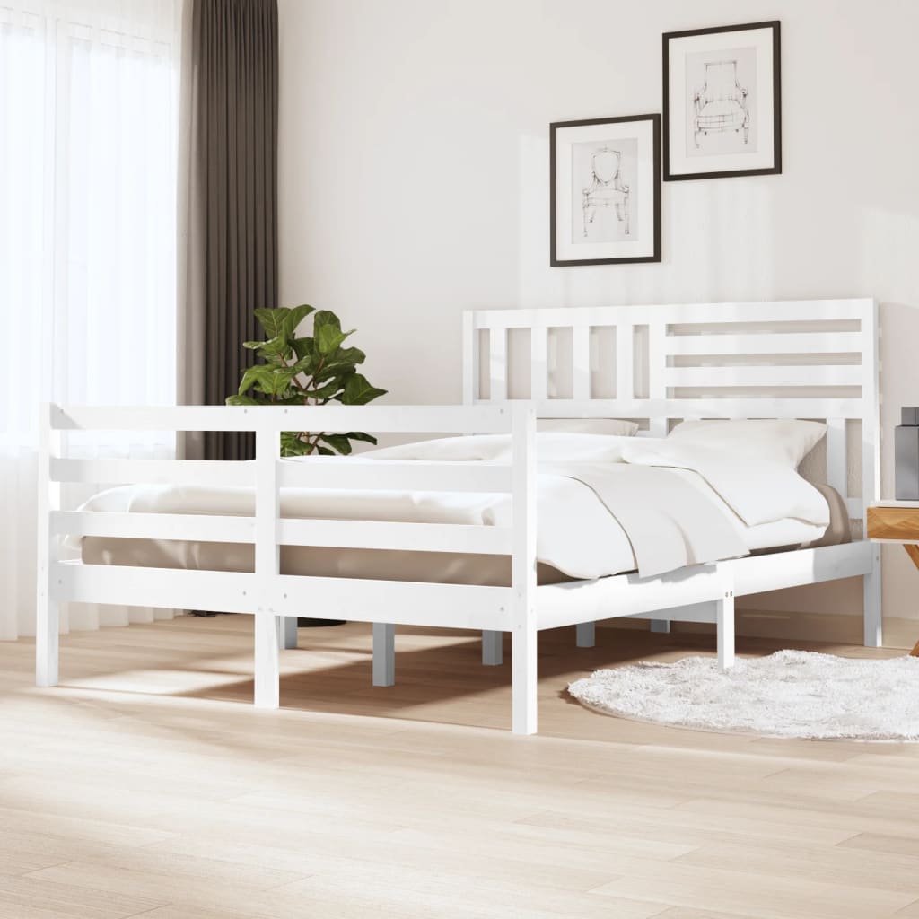 Bed Frame without Mattress White Solid Wood 160x200 cm - Bargainia.com - 