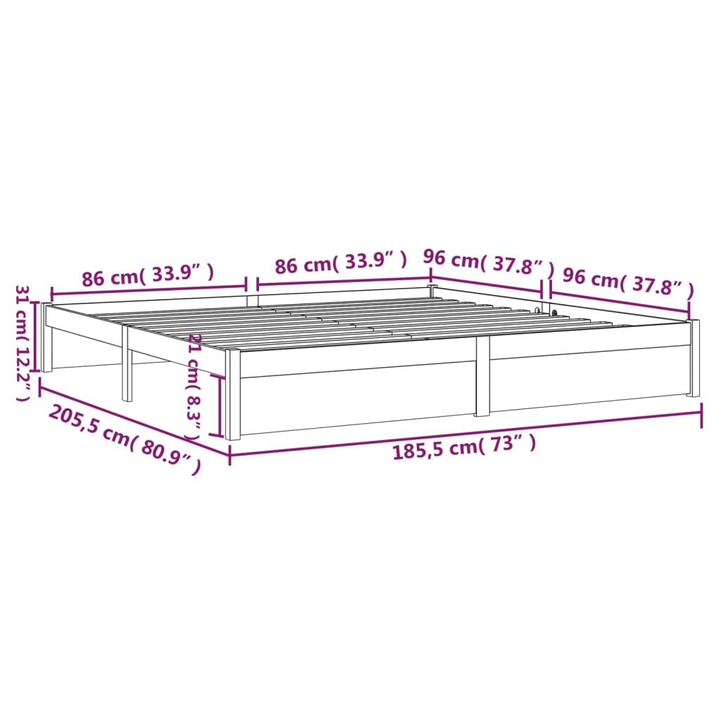 Bed Frame without Mattress White Solid Wood 180x200 cm Super King - Bargainia.com - 