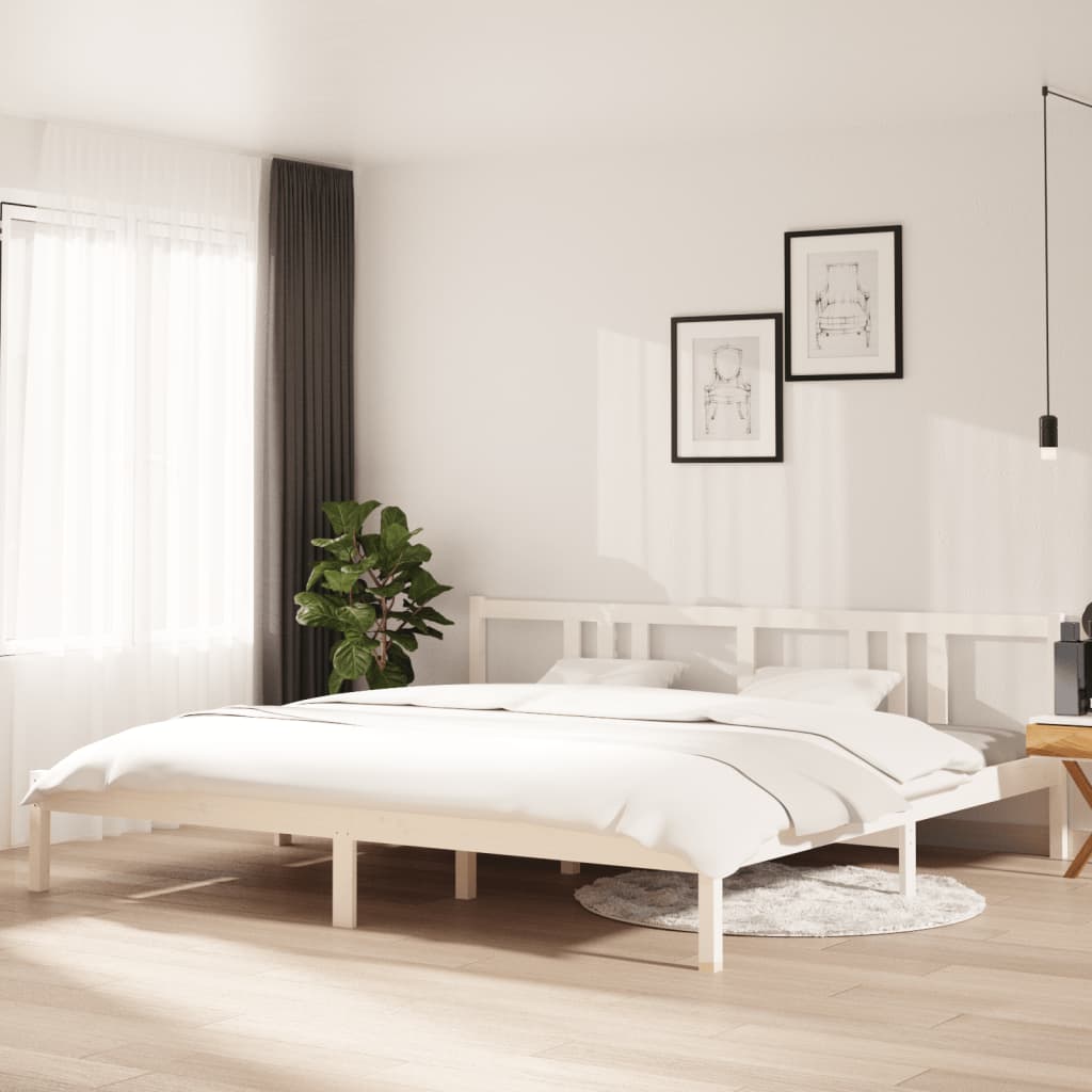 Bed Frame without Mattress White Solid Wood 200x200 cm - Bargainia.com - 
