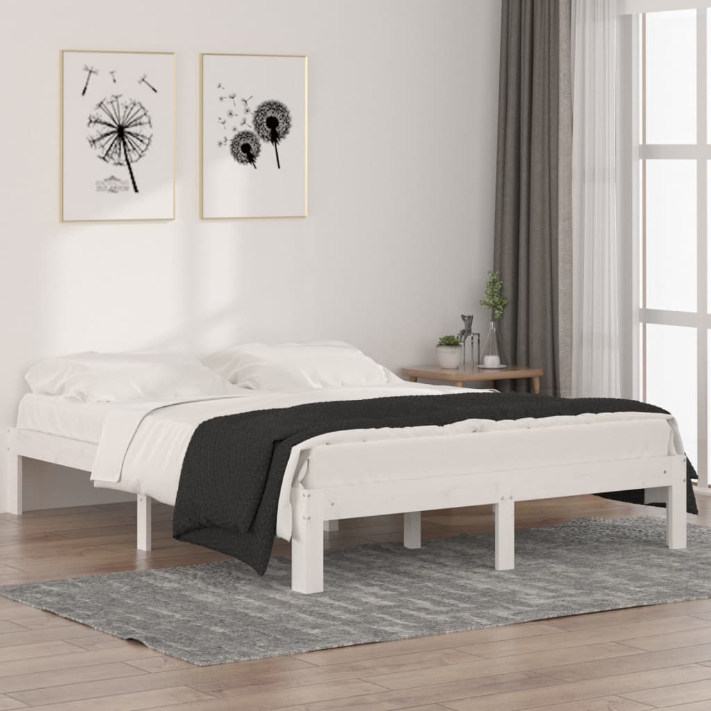 Bed Frame without Mattress White Solid Wood Pine 140x190cm - Bargainia.com - 8720286878972 - 810346