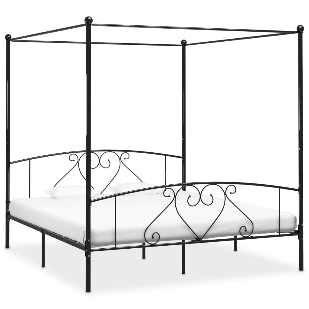 Bed Frame without Mattress with Canopy Black 180x200 cm Super King Metal - Bargainia.com - 