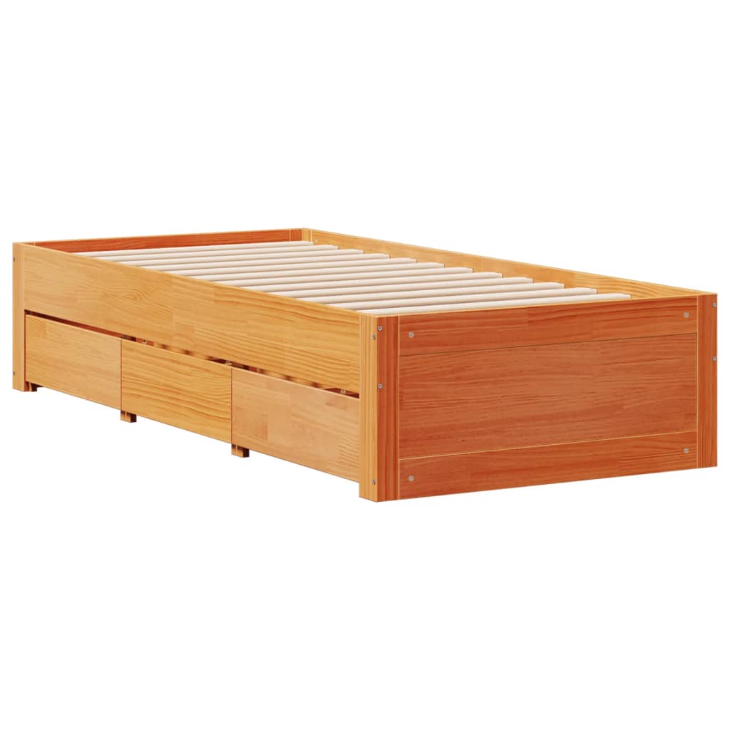 Bed Frame without Mattress with Drawers Wax Brown 75x190 cm Small Single Solid Wood Pine - Bargainia.com - 