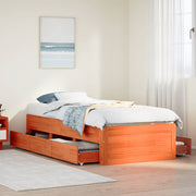 Bed Frame without Mattress with Drawers Wax Brown 75x190 cm Small Single Solid Wood Pine - Bargainia.com - 