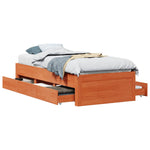 Bed Frame without Mattress with Drawers Wax Brown 75x190 cm Small Single Solid Wood Pine - Bargainia.com - 