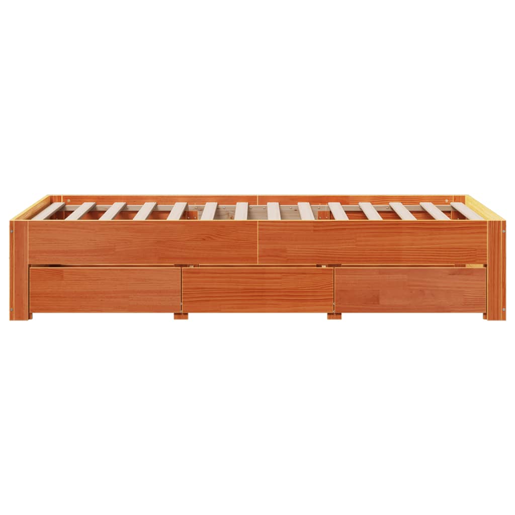 Bed Frame without Mattress with Drawers Wax Brown 75x190 cm Small Single Solid Wood Pine - Bargainia.com - 