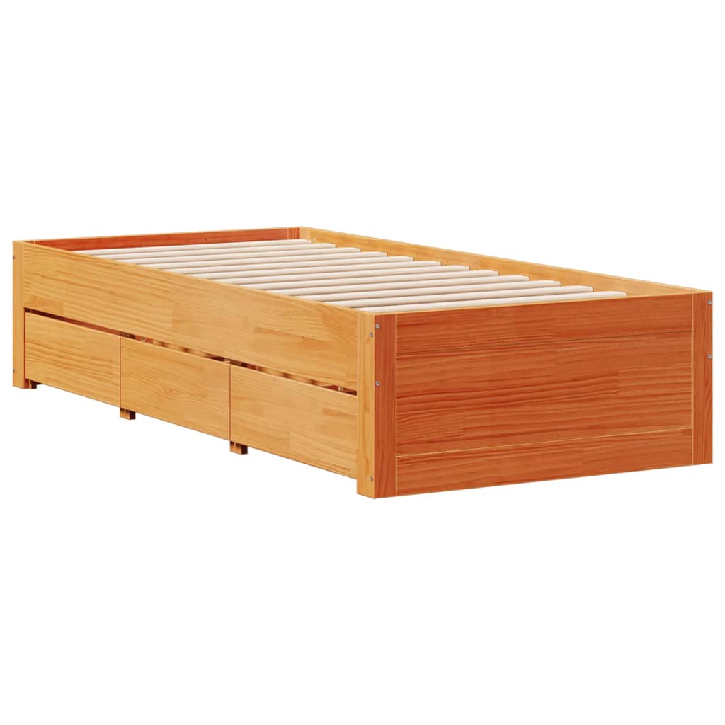 Bed Frame without Mattress with Drawers Wax Brown 75x190 cm Small Single Solid Wood Pine - Bargainia.com - 