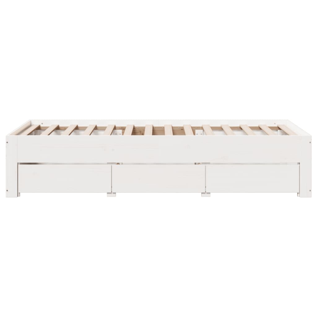 Bed Frame without Mattress with Drawers White 75x190 cm Small Single Solid Wood Pine - Bargainia.com - 