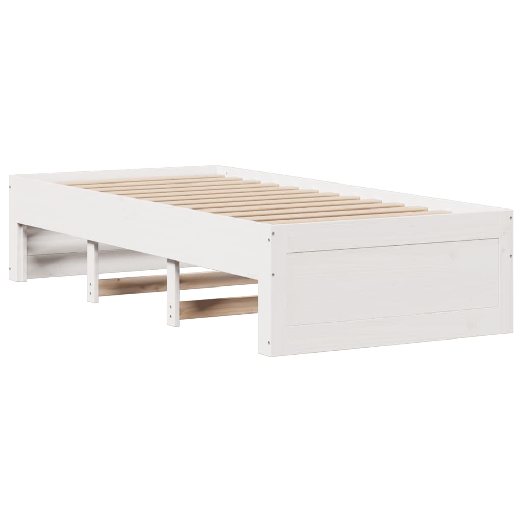 Bed Frame without Mattress with Drawers White 75x190 cm Small Single Solid Wood Pine - Bargainia.com - 