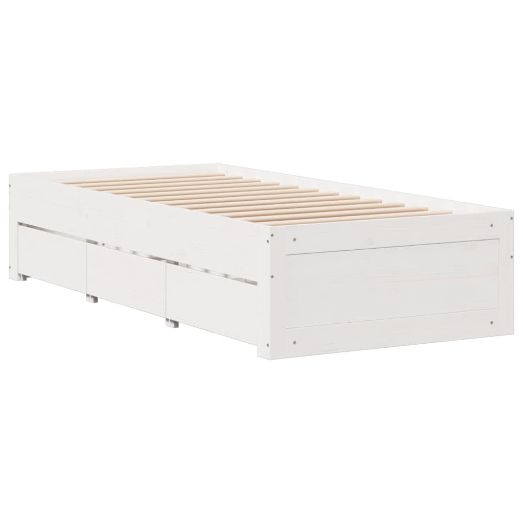 Bed Frame without Mattress with Drawers White 75x190 cm Small Single Solid Wood Pine - Bargainia.com - 