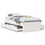 Bed Frame without Mattress with Drawers White 75x190 cm Small Single Solid Wood Pine - Bargainia.com - 
