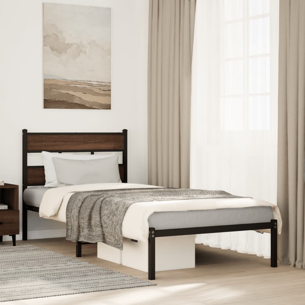 Bed Frame without Mattress with Headboard Brown Oak 90x200 cm - Bargainia.com - 