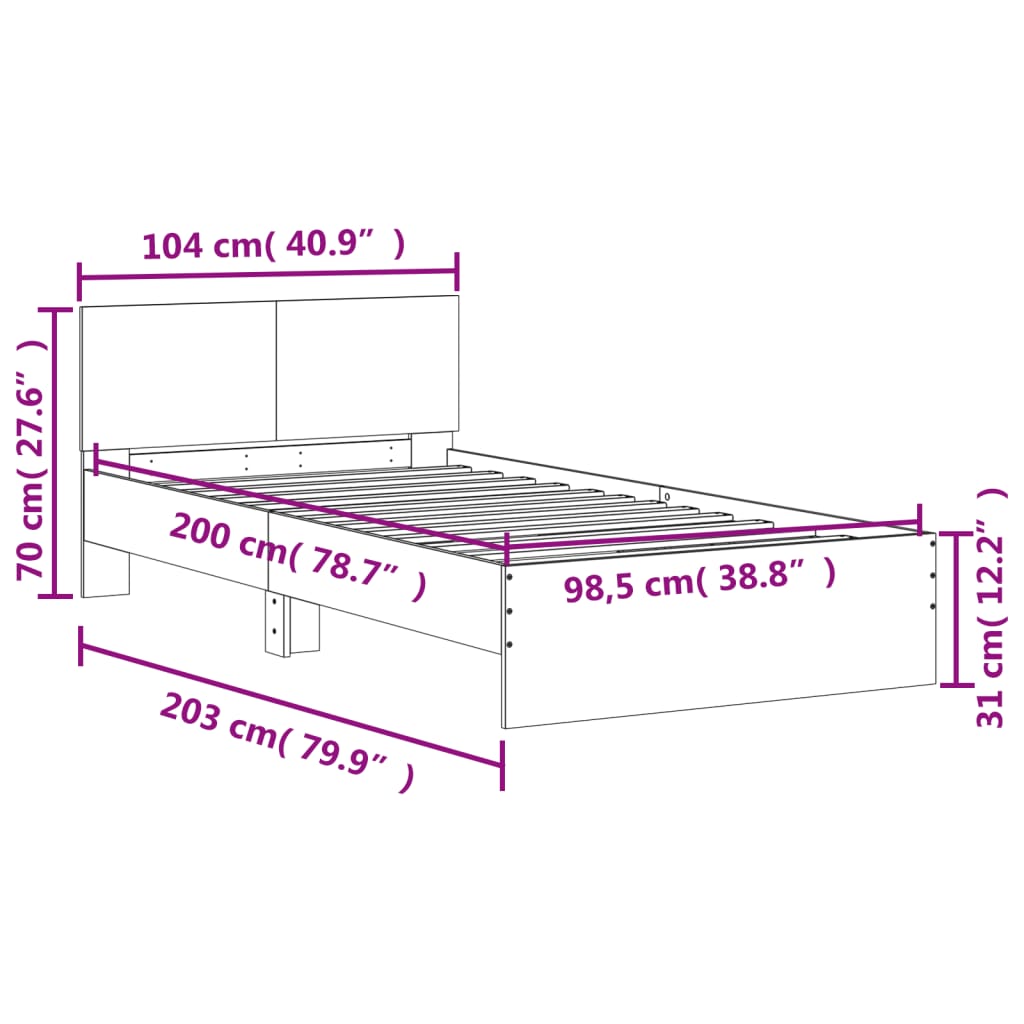 Bed Frame without Mattress with Headboard Concrete Grey 100x200 cm - Bargainia.com - 8721012239708 - 838620