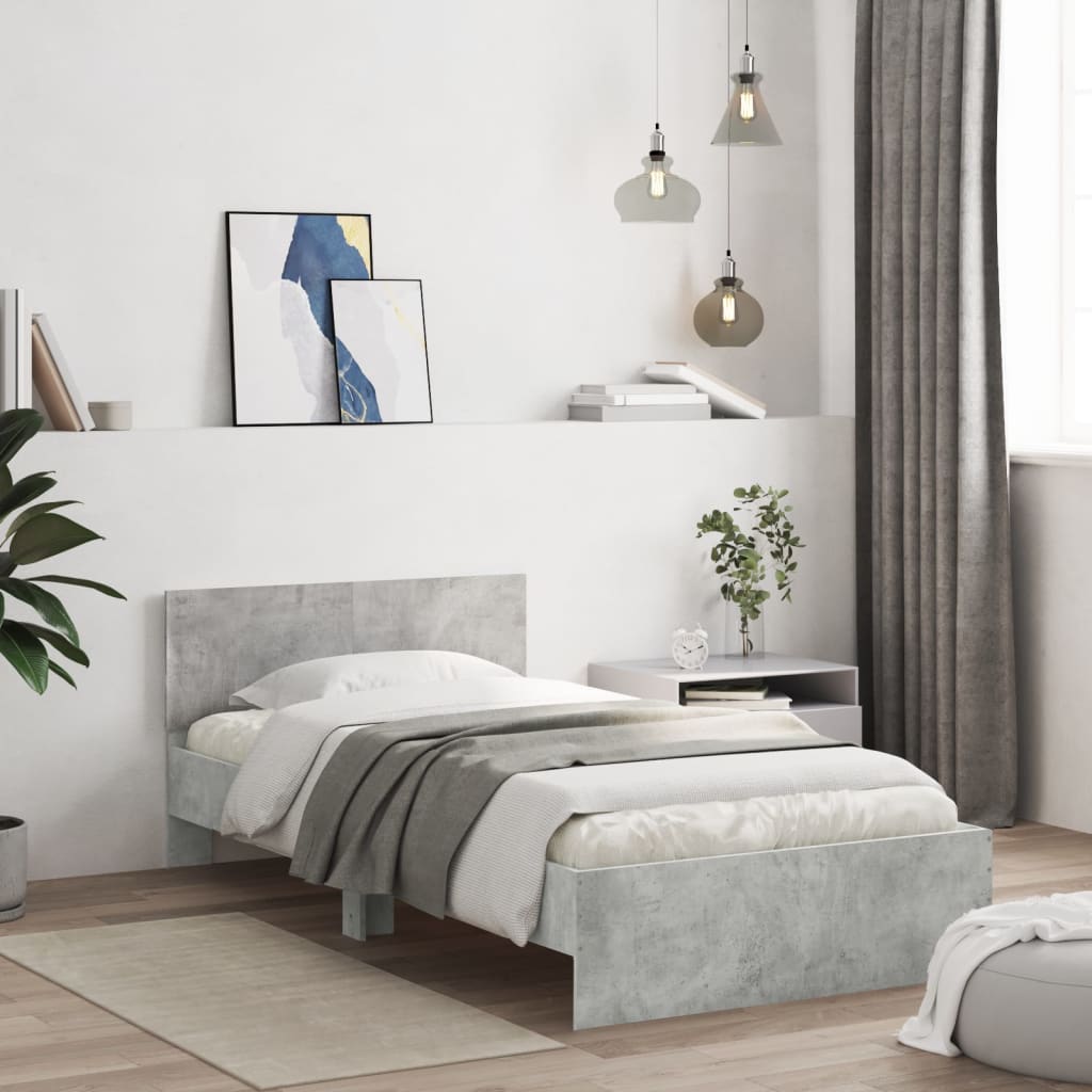 Bed Frame without Mattress with Headboard Concrete Grey 100x200 cm - Bargainia.com - 8721012239708 - 838620