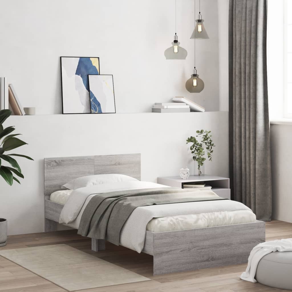 Bed Frame without Mattress with Headboard Grey Sonoma 100x200 cm - Bargainia.com - 