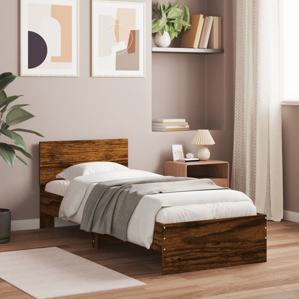 Bed Frame without Mattress with Headboard Smoked Oak 75x190 cm Small Single - Bargainia.com - 8721012240131 - 838663
