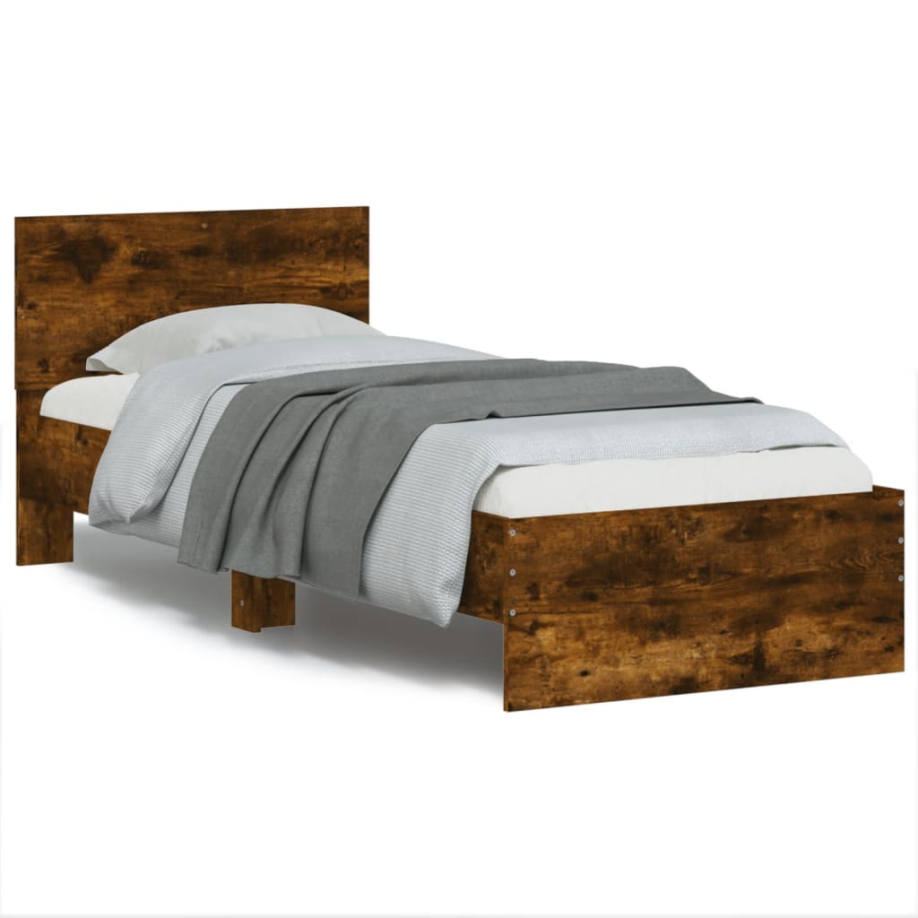 Bed Frame without Mattress with Headboard Smoked Oak 75x190 cm Small Single - Bargainia.com - 8721012240131 - 838663