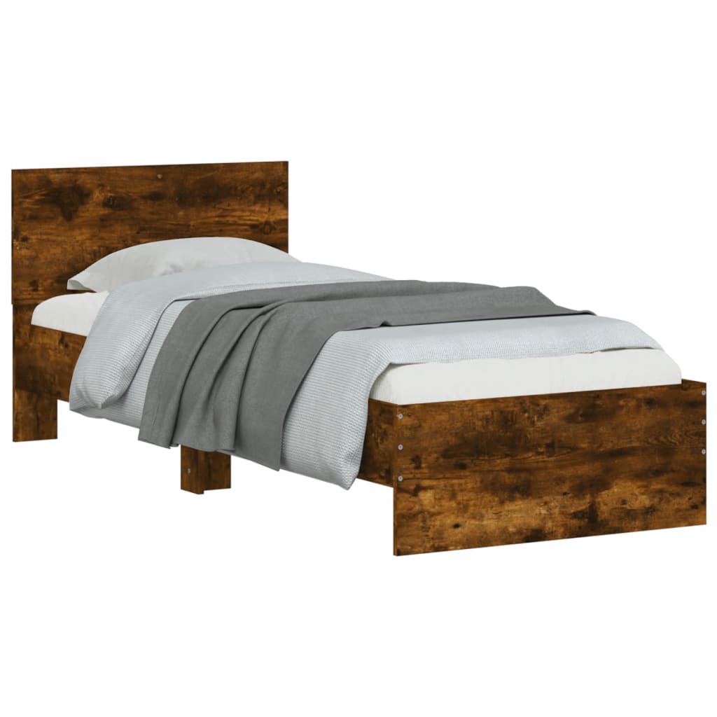 Bed Frame without Mattress with Headboard Smoked Oak 75x190 cm Small Single - Bargainia.com - 8721012240131 - 838663