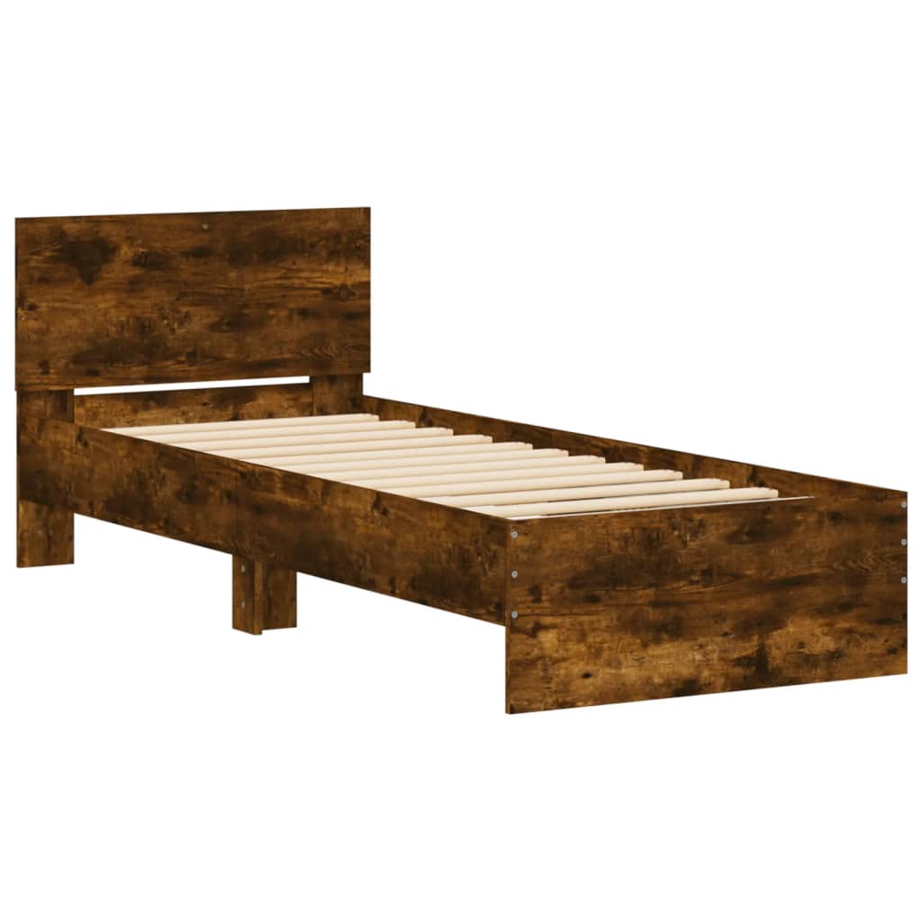 Bed Frame without Mattress with Headboard Smoked Oak 75x190 cm Small Single - Bargainia.com - 8721012240131 - 838663