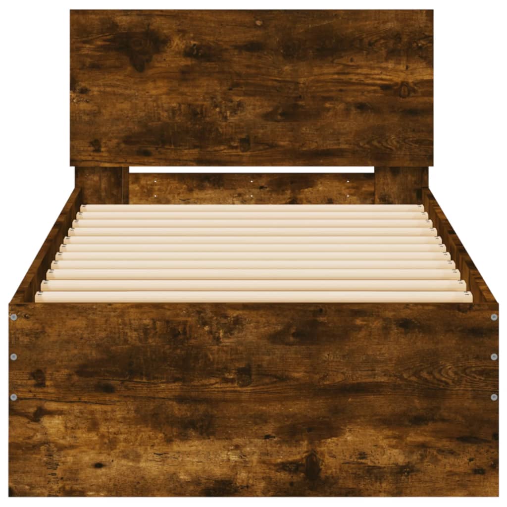 Bed Frame without Mattress with Headboard Smoked Oak 75x190 cm Small Single - Bargainia.com - 8721012240131 - 838663