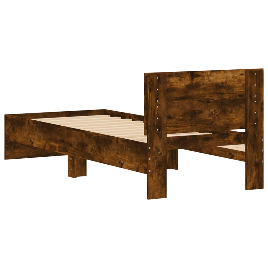Bed Frame without Mattress with Headboard Smoked Oak 75x190 cm Small Single - Bargainia.com - 8721012240131 - 838663
