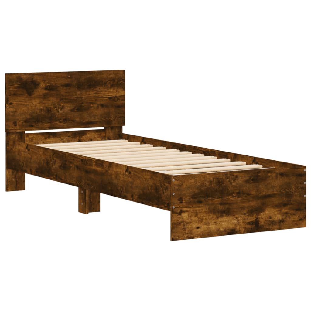 Bed Frame without Mattress with Headboard Smoked Oak 90x200 cm - Bargainia.com - 8721012239784 - 838628