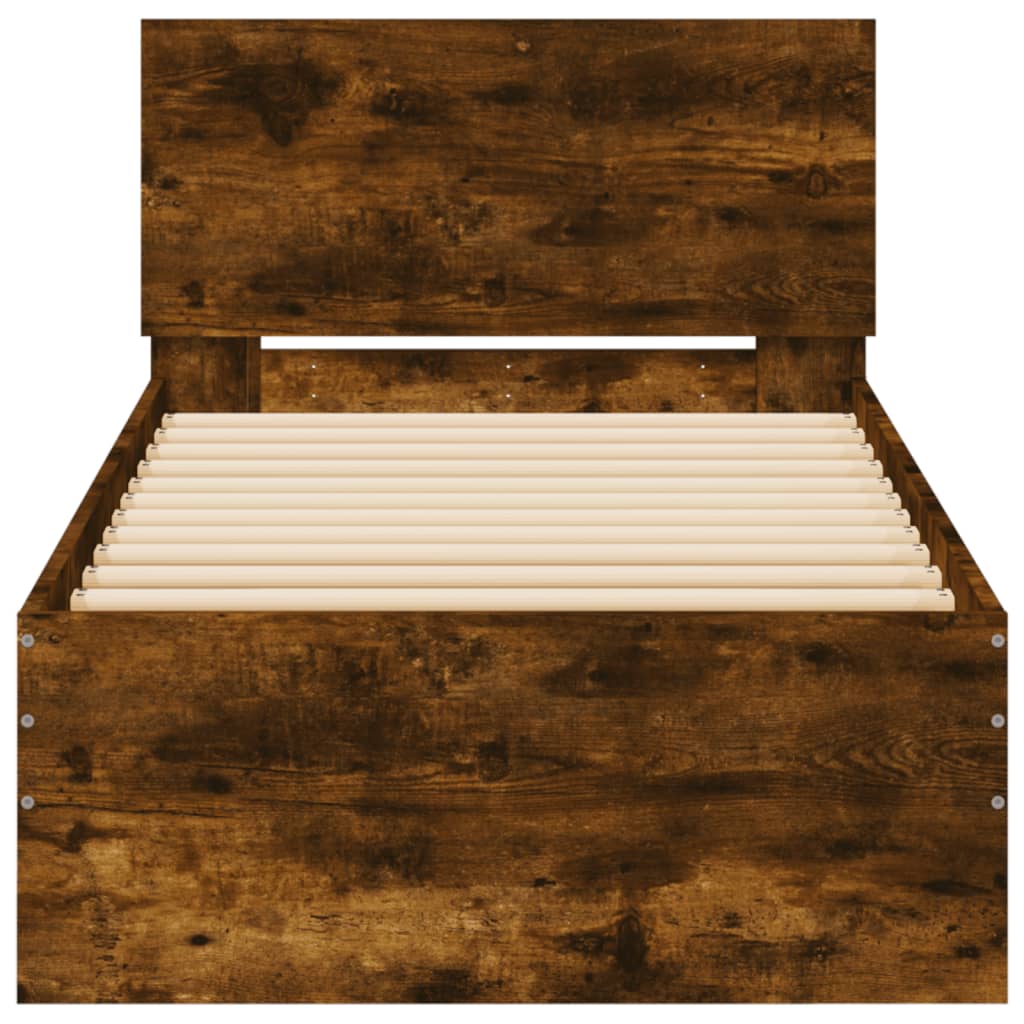Bed Frame without Mattress with Headboard Smoked Oak 90x200 cm - Bargainia.com - 8721012239784 - 838628