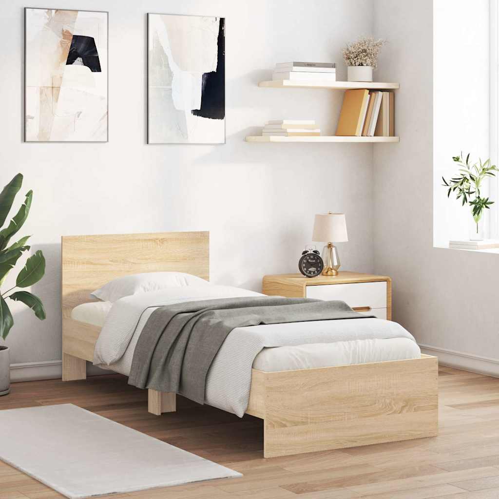Bed Frame without Mattress with Headboard Sonoma Oak 90x200 cm - Bargainia.com - 8721012239760 - 838626