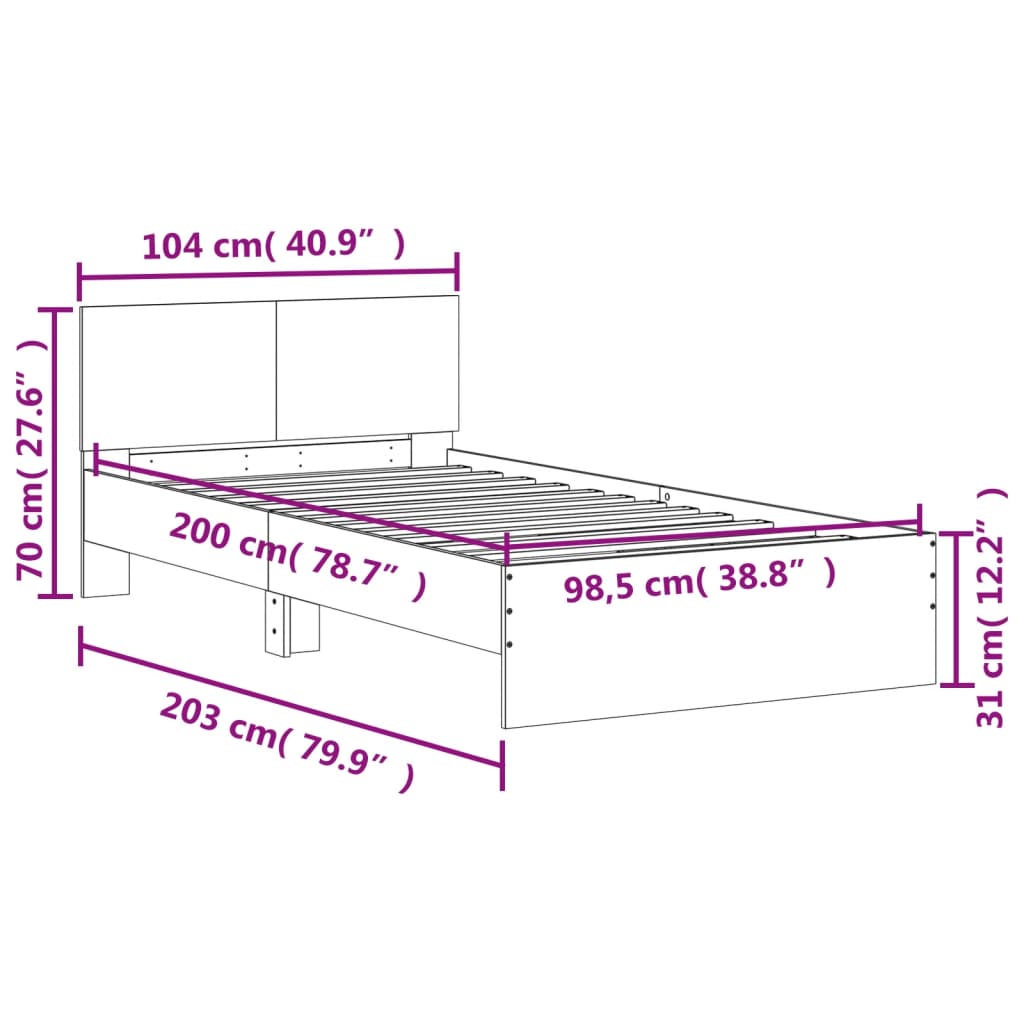 Bed Frame without Mattress with Headboard White 100x200 cm - Bargainia.com - 8721012239678 - 838617