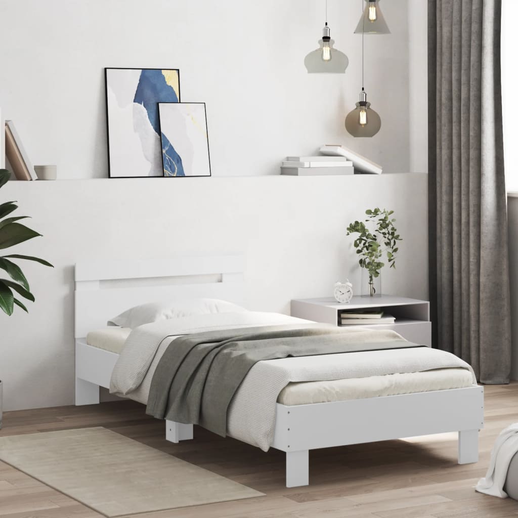 Bed Frame without Mattress with Headboard White 90x200 cm - Bargainia.com - 