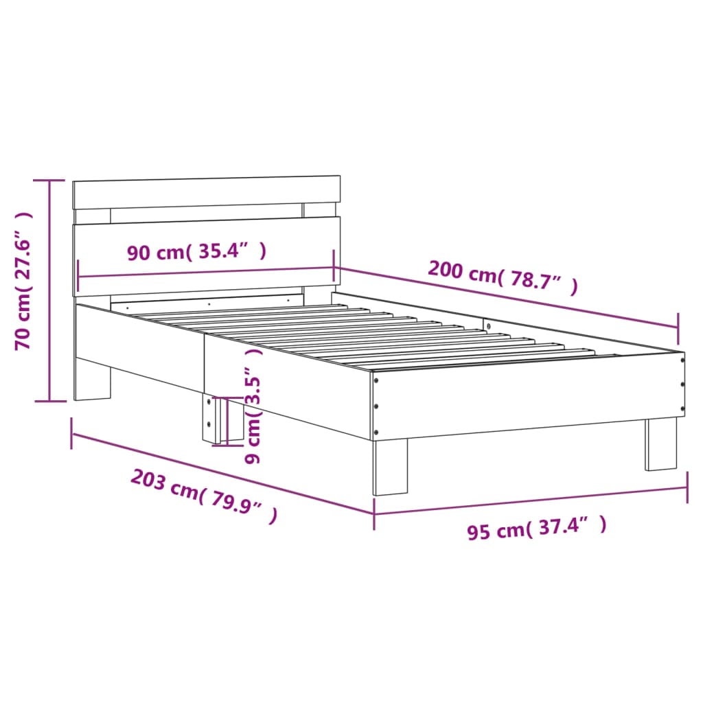 Bed Frame without Mattress with Headboard White 90x200 cm - Bargainia.com - 