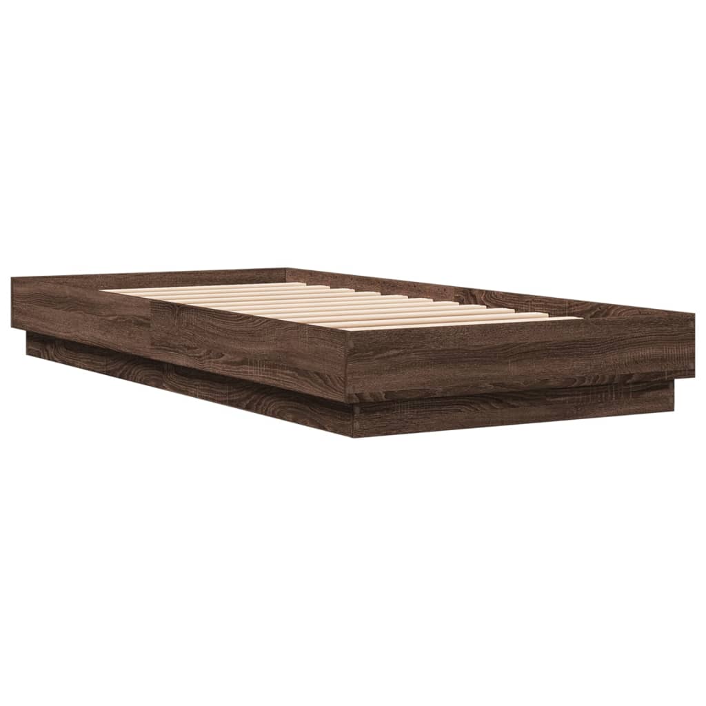 Bed Frame without Mattress with LED Lights Brown Oak 100x200 cm - Bargainia.com - 
