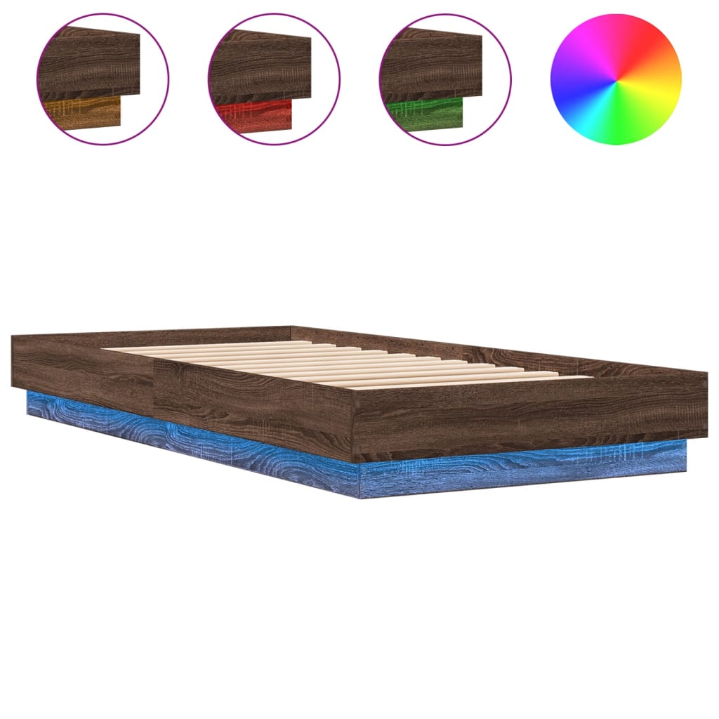 Bed Frame without Mattress with LED Lights Brown Oak 100x200 cm - Bargainia.com - 